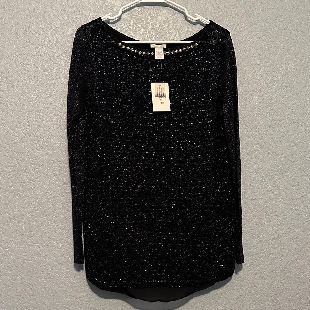 New Cache Black Shimmer Studded Top